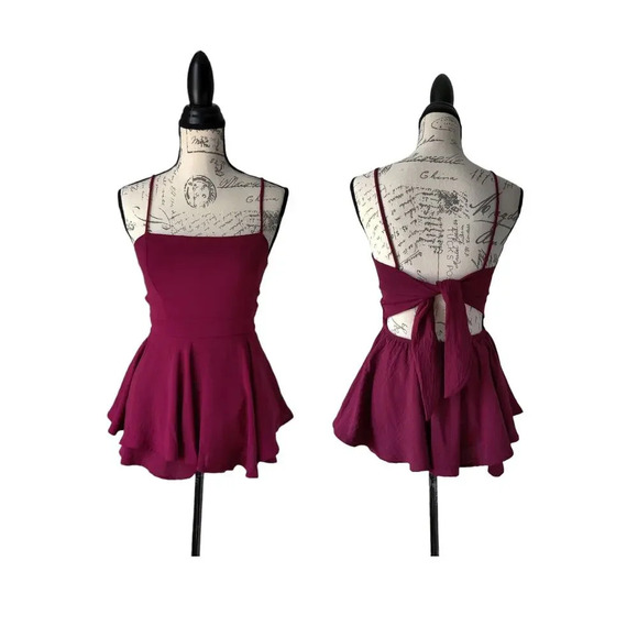 NWT Winsor Sleeveless Peplum Burgundy Romper Tie Back Size S - Picture 1 of 7